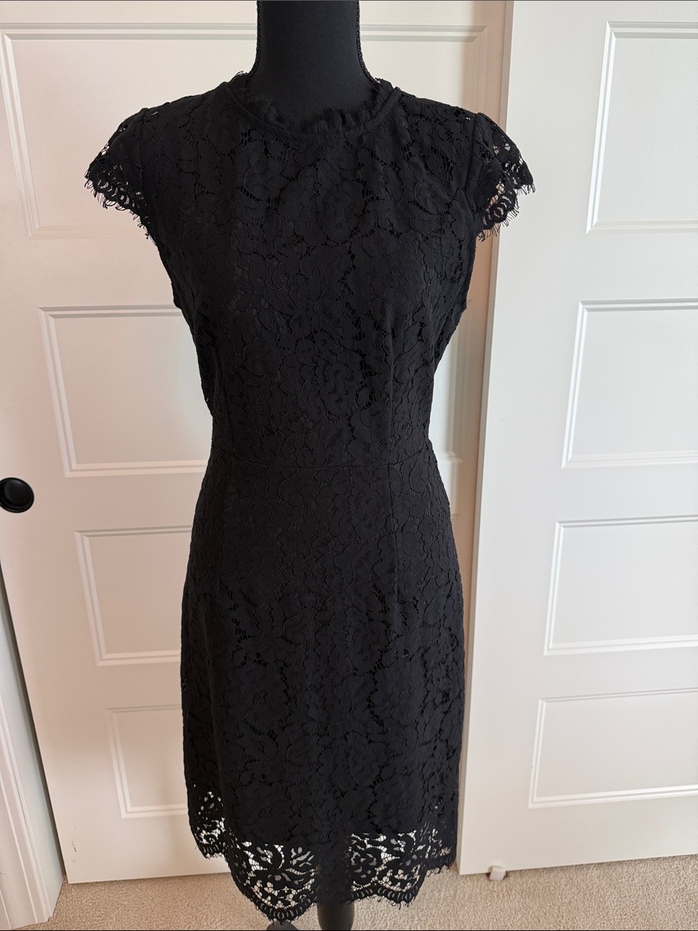 Black Lace Cap-Sleeve Midi Dress